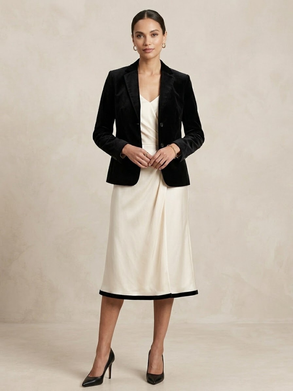 Ann Taylor Black Velvet Blazer - Two-Button Tailored Jacket